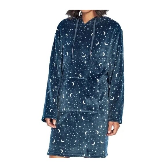 Winter Relaxed Fit Oversized‎ Ultra Soft Plush Hooded Lounger Night Sky Size S/M - Picture 9 of 9
